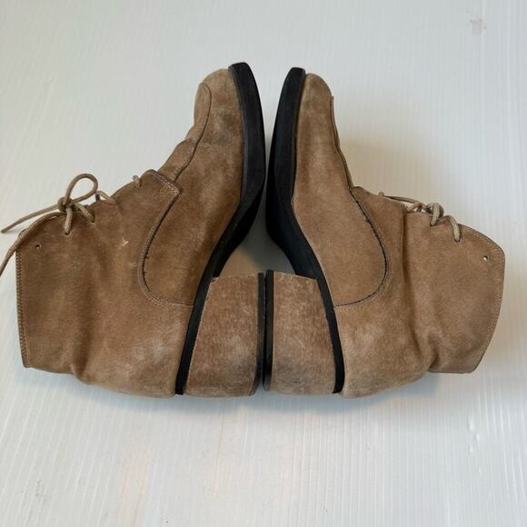 Vintage HD2 Studio suede chunky heel square toe lace up short boots size 7 tan - Picture 6 of 9